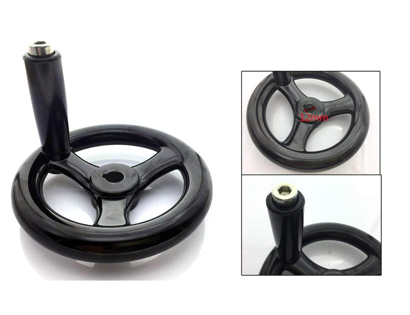 [Australia - AusPower] - YXQ 4.9 inch Dia Hand Wheel with Revolving Handle 3 Spoked, 12mm Center Hole Diameter 125mm Dia. 