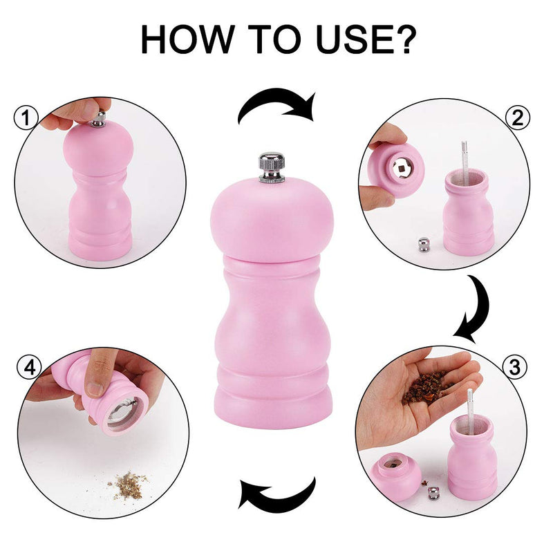 [Australia - AusPower] - uxcell Salt and Grinder 4.5 Inch Wooden Mills Shakers with Adjustable Coarseness for Seasoning Meal Prep Cooking Dining Pink 