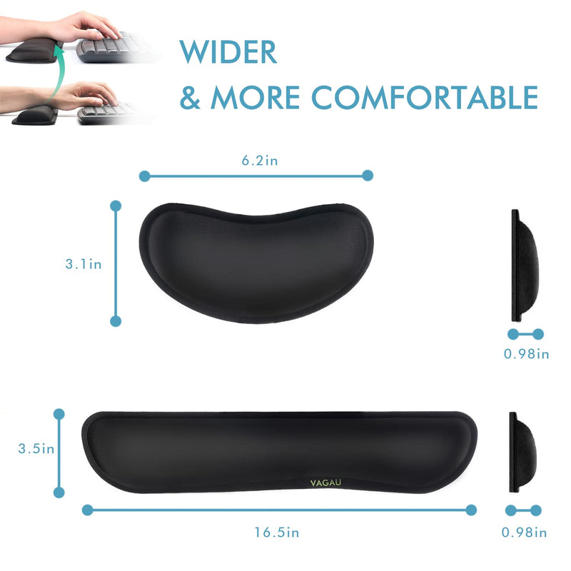 [Australia - AusPower] - VAGAU Premium Memory Foam Keyboard and Mouse Wrist Rest Pads Set- for Comfortable Typing &Wrist Pain Relief(Pack of 2) Wider 