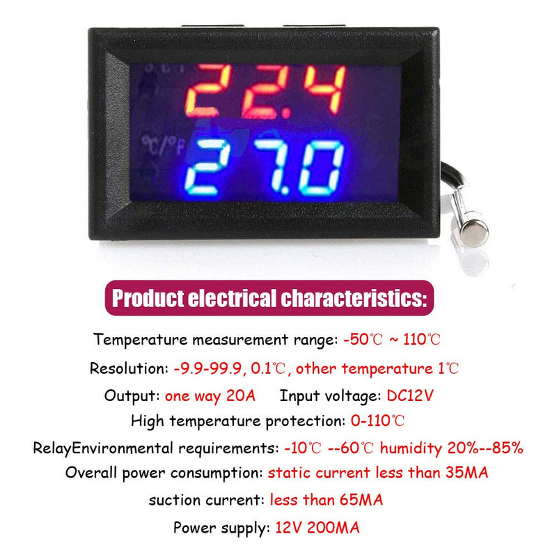 [Australia - AusPower] - Ximimark DC12V-50-110℃ W1209WK Digital Thermostat Temperature Control Smart Sensor Waterproof NTC Sensor 1Pcs 