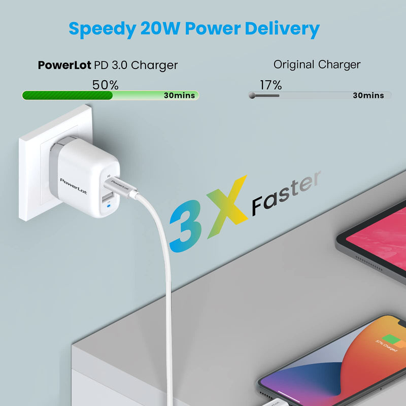 [Australia - AusPower] - PowerLot PD 20W USB C Charger for iPhone 12/12 Pro/ 12 Pro max, 12W USB Charger for iPad/iPad Pro, 32W Dual Port Power Adapter, GaN Wall Charger with Foldable Plug for iPhone 13/ Pixel/Galaxy etc 