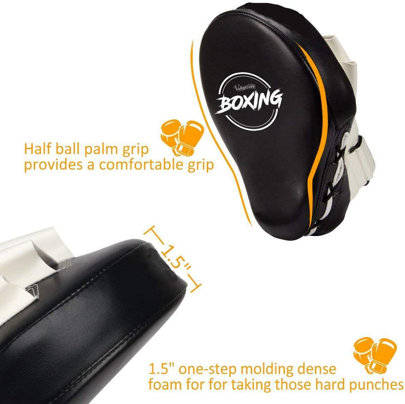 [Australia - AusPower] - Valleycomfy Boxing Curved Focus Punching Mitts- Leatherette Training Hand Pads,Ideal for Karate, Muay Thai Kick, Sparring, Dojo, Martial Arts Black White 