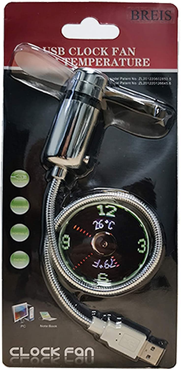 [Australia - AusPower] - New USB Clock Fan with Real Time Clock and Temperature Display Function,Silver,1 Year Warranty (Temperature and Clock) 