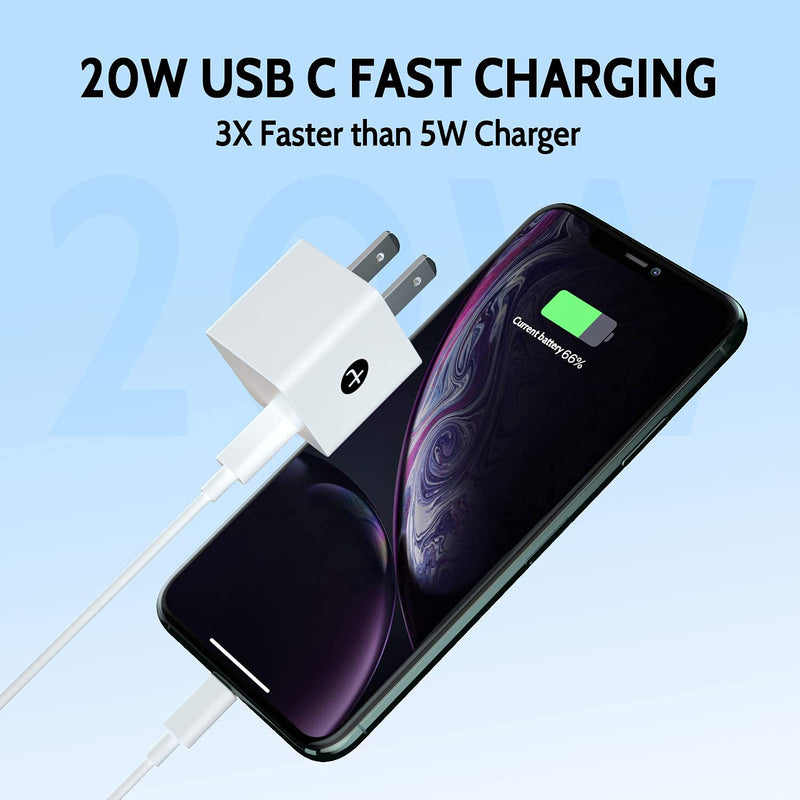 [Australia - AusPower] - 20W USB C Wall Charger, TTWEN Fast Phone Charger Mini Power Adapter PD 3.0 with Cable Fast Charging Block Cube Compatible with iPhone 12 11 Pro Max XR XS 8 Plus Samsung S20 S10 S9 Note 20 iPad 