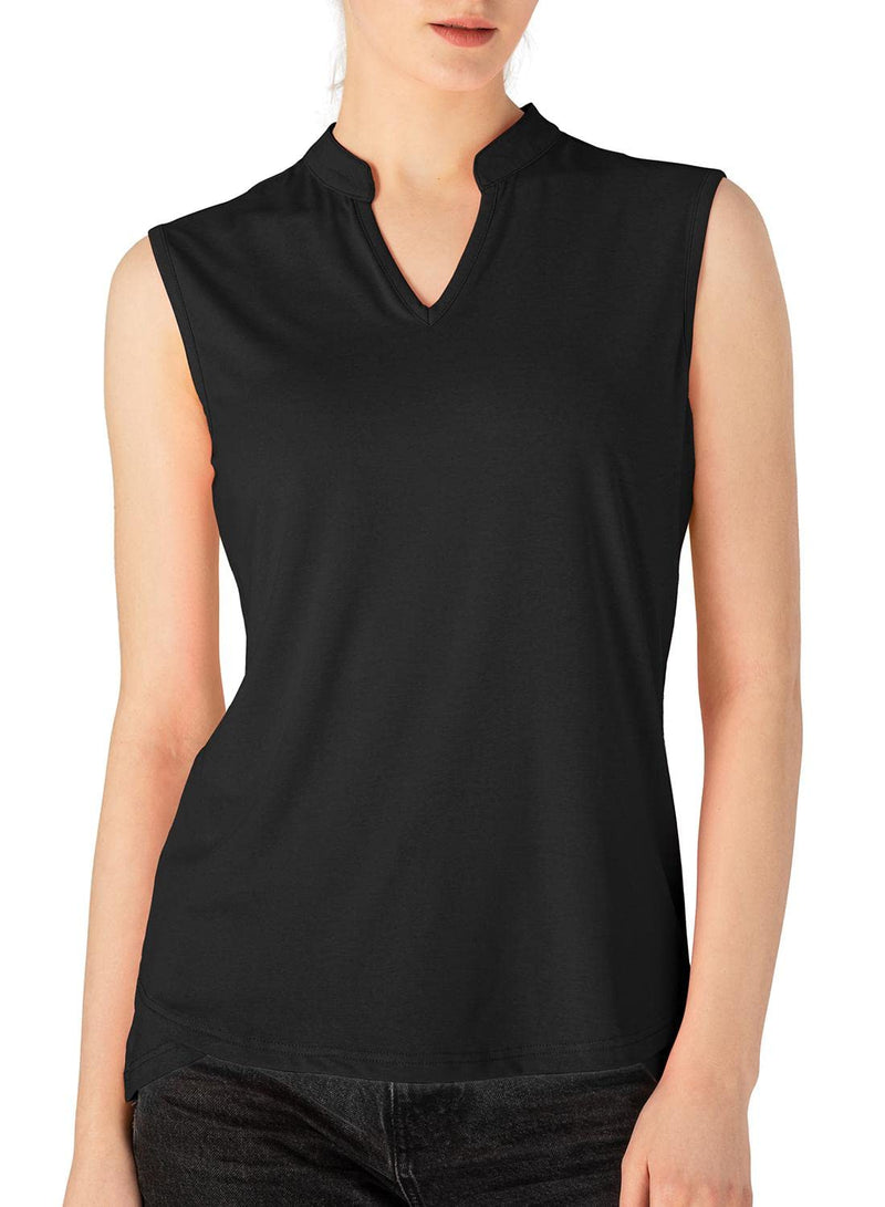 [Australia - AusPower] - Rdruko Women's Golf Shirts Sleeveless Quick Dry V-Neck Running Activewear Polo Shirts Black X-Small 