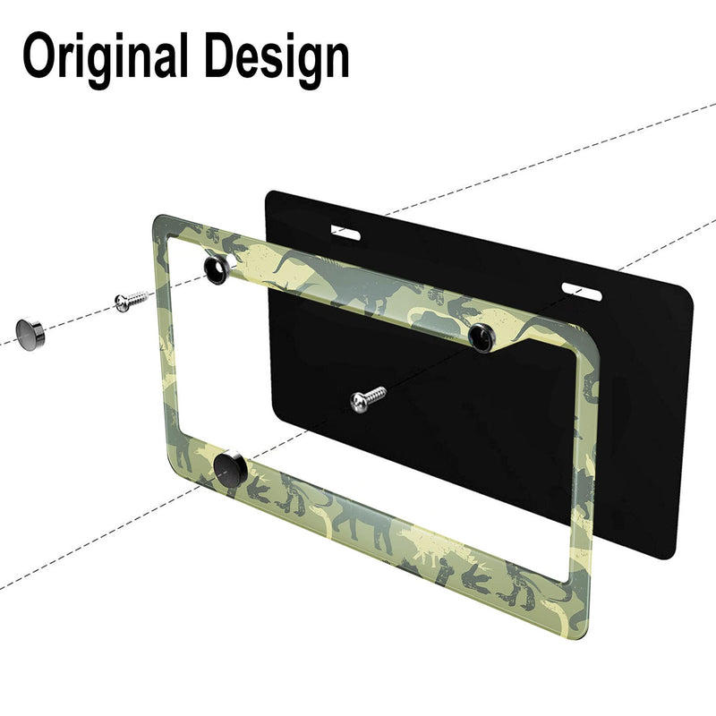 [Australia - AusPower] - AOYEGO Dinosaur License Plate Frame Wild Animal Jungle Forest Green Camouflage Dinosaurs Skull Aluminum Car Tags Covers Front Plates Holder US Standard for Men Women 12.4 x 6.4 inch Multi-A221 
