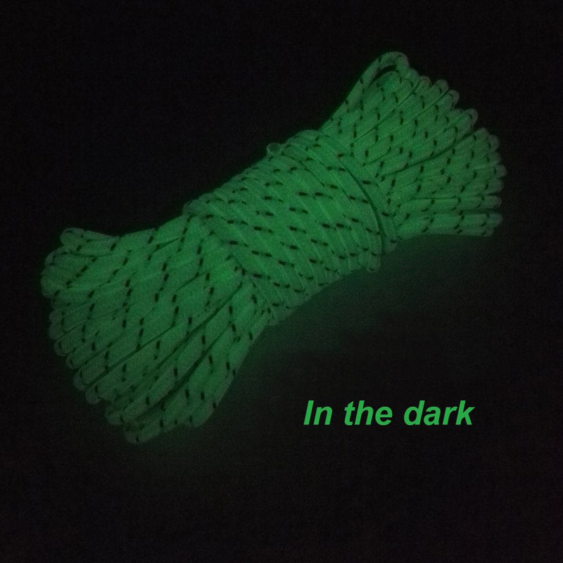 [Australia - AusPower] - LILUO Glow in The Dark Luminous Reflective Guyline - 5mm 65.6ft/20m Highly Reflective Tent Rope with 10 Aluminum Adjusters/Tensioners 