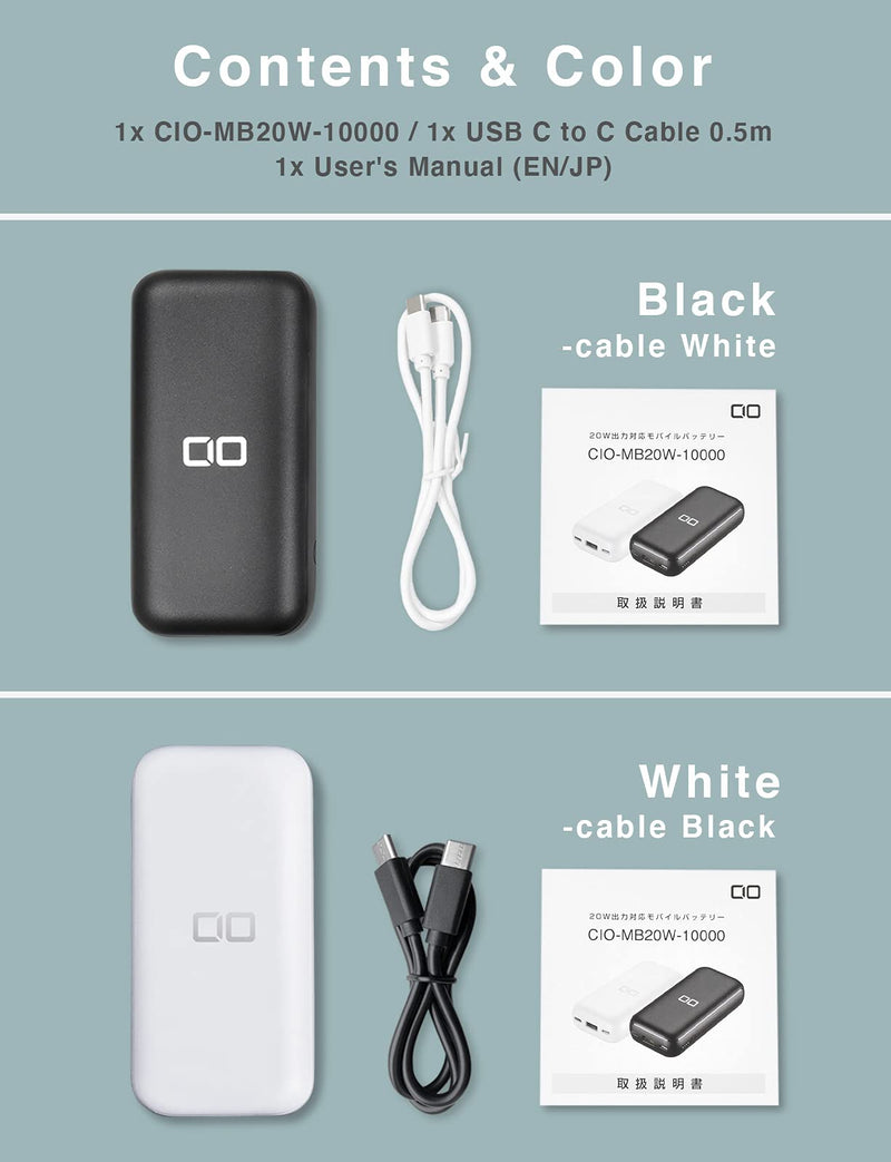 [Australia - AusPower] - CIO Small Power Bank for iPhone 12 with 10000mAh, USB-C 20W PD Portable Charger for iPad, Android, iPhone 12 Mini Pro Max Supports QC, Pass-Through, CIO-MB20W-10000-WH (White) White 