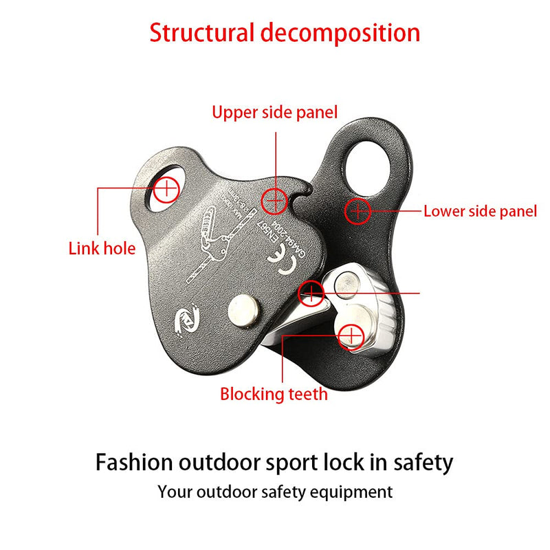 [Australia - AusPower] - QKDS Climbing Rope Grab, High Strength Self Locking Safety Protective, Climbing Ascender Fall Protection Belay Device Climbing Rope Grip Clamp for Rock Climbing Mountaineering(Black), free size Black 