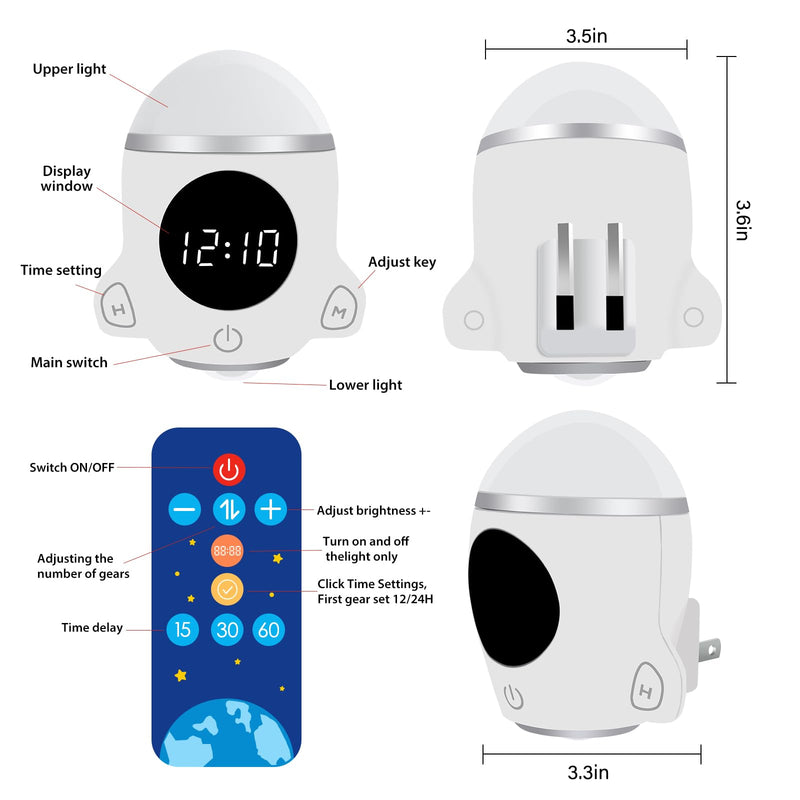 [Australia - AusPower] - QANYI Night Lights Plug into Wall, Space Rocket LED with Rechargeable and Remote, Time Clock, Dimmable Lights for Kids Room Bedroom Hallway Kitchen Bathroom White 