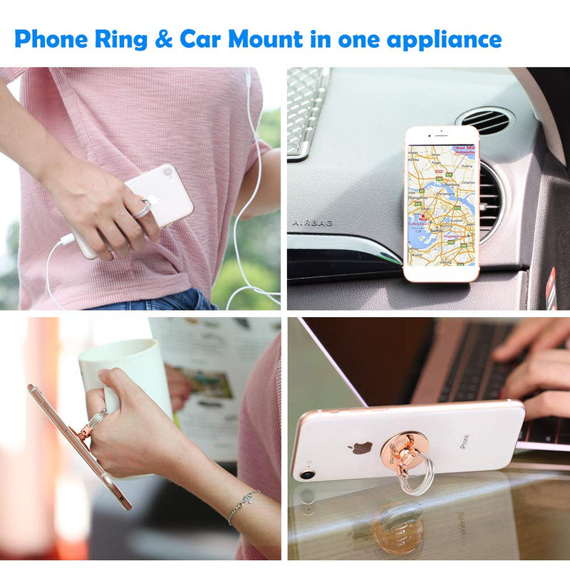 [Australia - AusPower] - Phone Ring Holder Stand, 2 in 1 Universal Air Vent Car Phone Mount and Phone Finger Grip Ring with Strong Sticky Gel Pad Compatible with iPhone X/8/7/6s/Plus, Galaxy S9/S8/S7 (Rose Gold) Rose Gold 
