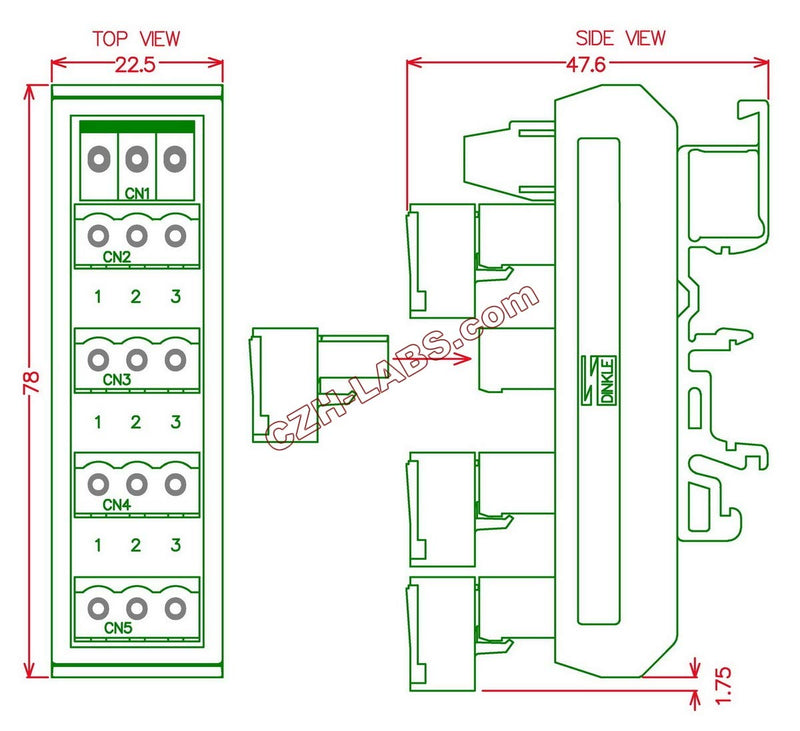 [Australia - AusPower] - Electronics-Salon Slim DIN Rail Mount 10A/300V 5x3 Position Pluggable Screw Terminal Block Distribution Module. 