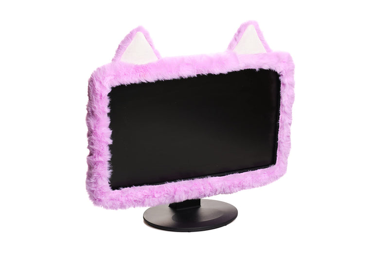 [Australia - AusPower] - Aspens Design Cute Cat Ear Kawaii Desk Accessory for 17"-24" Computer TV Monitor dust Cover Pastel Purple, Furry Fabric 