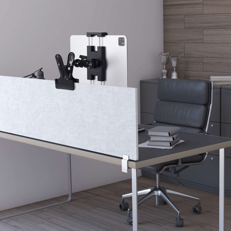 [Australia - AusPower] - Mippko Clip Clamp Tablet Holder for Desk/Table/Glass Door/Desktop Baffle/Easel,Compatible with 7~12.9 inch iPad/Samsung Tab/Nexus/LG G Pads/Fire HD,360°Adjustment Aluminium Alloy Arm Metal Mount 