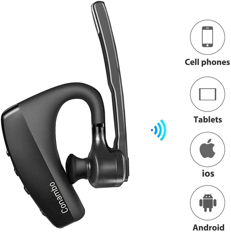 [Australia - AusPower] - Conambo Bluetooth Headset 5.0, aptX HD 16 Hrs Talktime Bluetooth Earpiece, Noise Cancelling Mute Key Wireless Earphones for Cell Phones Business Trucker Office 