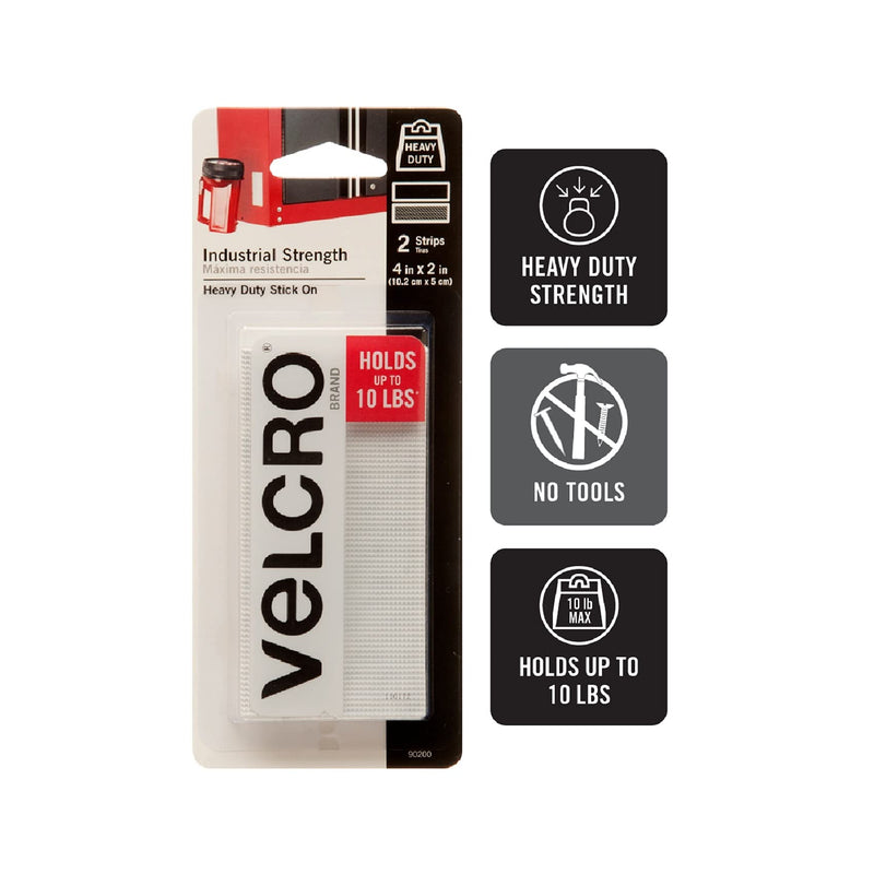 [Australia - AusPower] - VELCRO Brand Industrial Fasteners Stick-On Adhesive | Professional Grade Heavy Duty Strength Holds up to 10 lbs on Smooth Surfaces | Indoor Outdoor Use, 4in x 2in (2pk), Strips, 2 Sets, 90200 White 2Pk 
