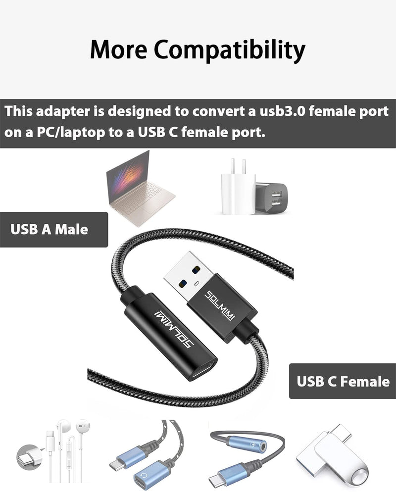 [Australia - AusPower] - USB C Female to USB Male Adapter 4FT, SOLMIMI Double-Sided Type C to USB 3.0 Male Adapter with 5Gbps High-Speed Data Transmission for Laptop, Charger, Power Bank, U Disk 120CM/4FT 