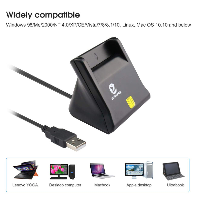 [Australia - AusPower] - ZOWEETEK CAC Reader, CAC Card Reader Military, DOD Military USB Common Access CAC Smart Card Reader, Compatible with Windows, Mac OS and Linux Black 