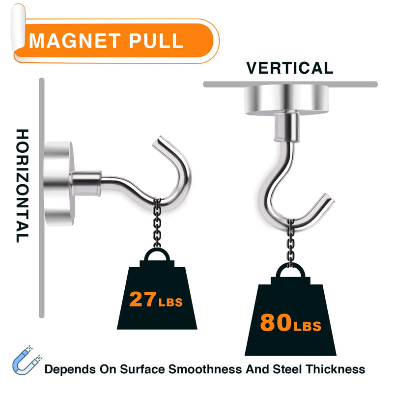 [Australia - AusPower] - MIKEDE Magnetic Hooks, 80 Lbs Heavy Duty Earth Magnets with Hooks for Cruise Cabin, 10 Pcs Strong Cruise Magnetic Hooks for Hanging, Metal Magnetic Hanger for Grill, Fridge, Kitchen 80LBS Magnetic Hooks 