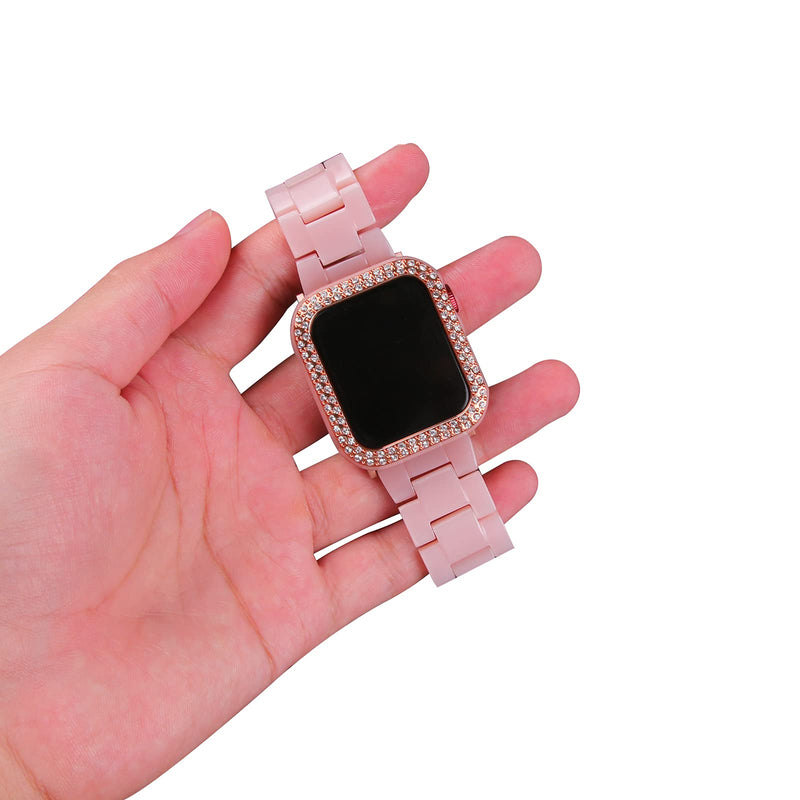 [Australia - AusPower] - WIGERLON Compatible with Resin Apple Watch band with Case Bling 38mm 40mm 42mm 44mm, iwatch Bands for women Compatible for apple watch series 6 5 4 3 2 1 se Pink 