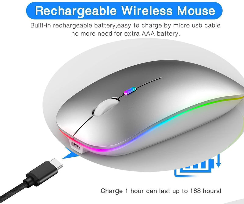 [Australia - AusPower] - LED Bluetooth Mouse,Bluetooth Mouse for MacBook Pro/MacBook Air/iMac/mac/ipad/ipad pro,Wireless Mouse for Macboook Air/MacBook Pro/PC (Silver) Silver 