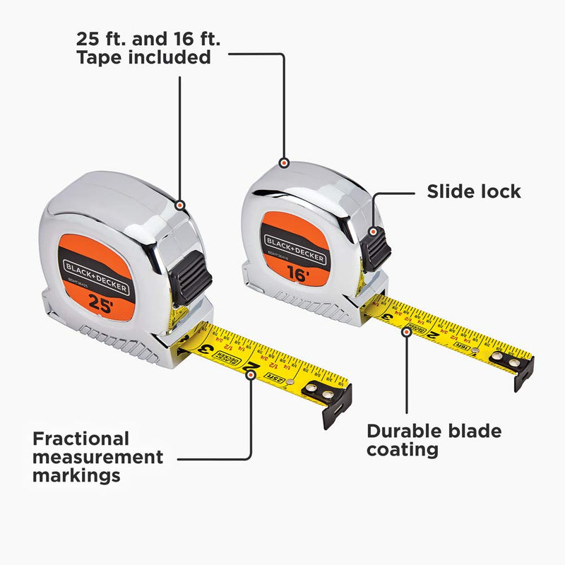 [Australia - AusPower] - beyond by BLACK+DECKER Tape Measure Bundle, 25-Foot & 16-Foot (BDHT36456AEV) 