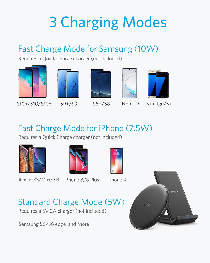 [Australia - AusPower] - Anker Wireless Chargers Bundle, PowerWave Pad & Stand Upgraded, Qi-Certified, Fast Charging iPhone 12, 12 Mini, 12 Pro, Max, SE, 11, 11 Pro, 11 Pro Max, Xs Max, Galaxy S20, Note 10 (No AC Adapter) 