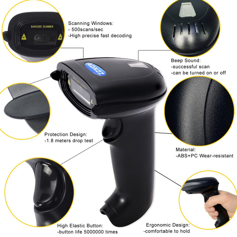 [Australia - AusPower] - 1D 2D QR Code Scanner Cordless Barcode Scanner Supports Screen Scan Portable USB Rechargeable Automatic Handheld CMOS Imager Wireless Barcode Reader with USB Receiver for Warehouse POS and Computer 