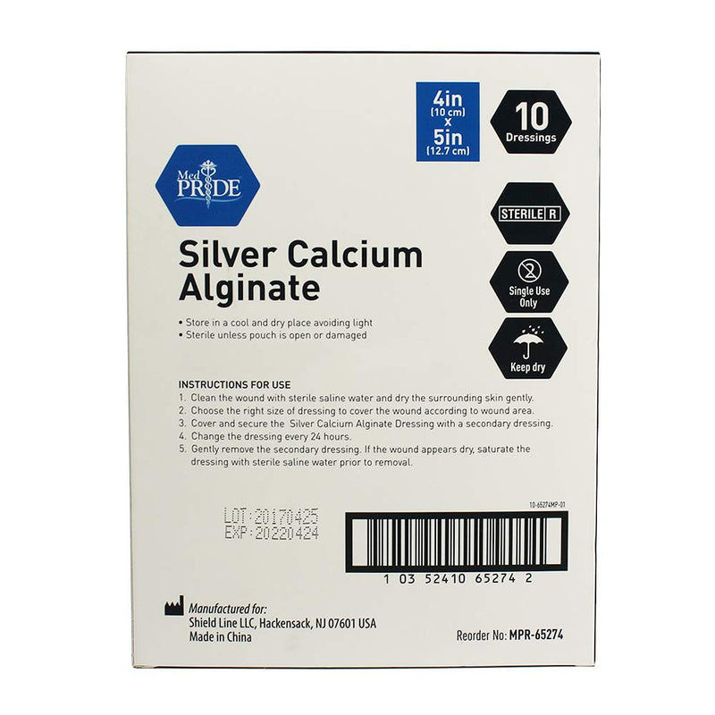 [Australia - AusPower] - Medpride Silver Calcium Alginate Wound Dressing Pads| 4” x 5” Patches, 10-Pack| Antimicrobial, Non-Stick Padding, Sterile, Highly Absorbent & Comfortable| 4'' x 5'' 