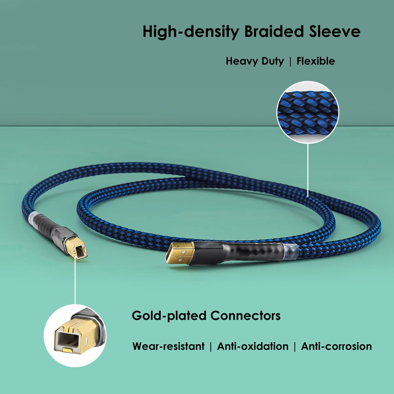 [Australia - AusPower] - Viborg HiFi USB 2.0 Printer Cable DAC A-B OCC Digital AB Audio A to B Scanner Cord A-Male to B-Male (1M) 3.3FT/1M Blue 