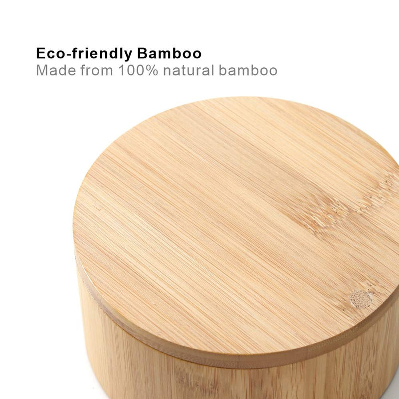 [Australia - AusPower] - KITCHENDAO Bamboo Salt and Pepper Bowl Box - Built-in Serving Spoon to Prevent Lost - Swivel Lid with Magnet to Keep Dry, Dust-free - Salt Cellar Seasoning Container Holder - Dual 7 Ounce Capacity 