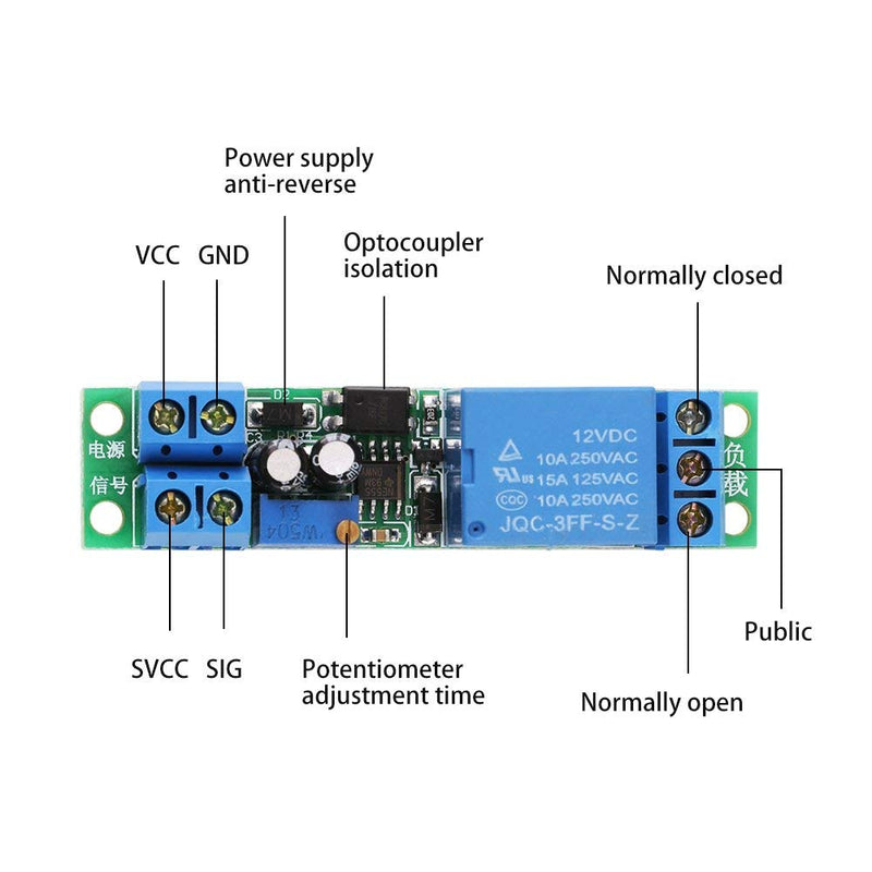 [Australia - AusPower] - DC 12V Delay Relay Module Board 0-25 Second Adjustable Timer Relay Turn On/Turn Off Switch Module with Opto-couplers Isolator 