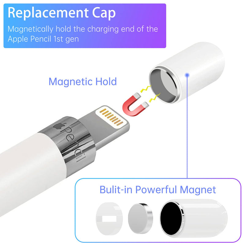 [Australia - AusPower] - Magnetic Replacement Cap and Charger Adapter for Apple Pencil 1st Generation (with Silicone Protective Cap Holder) 