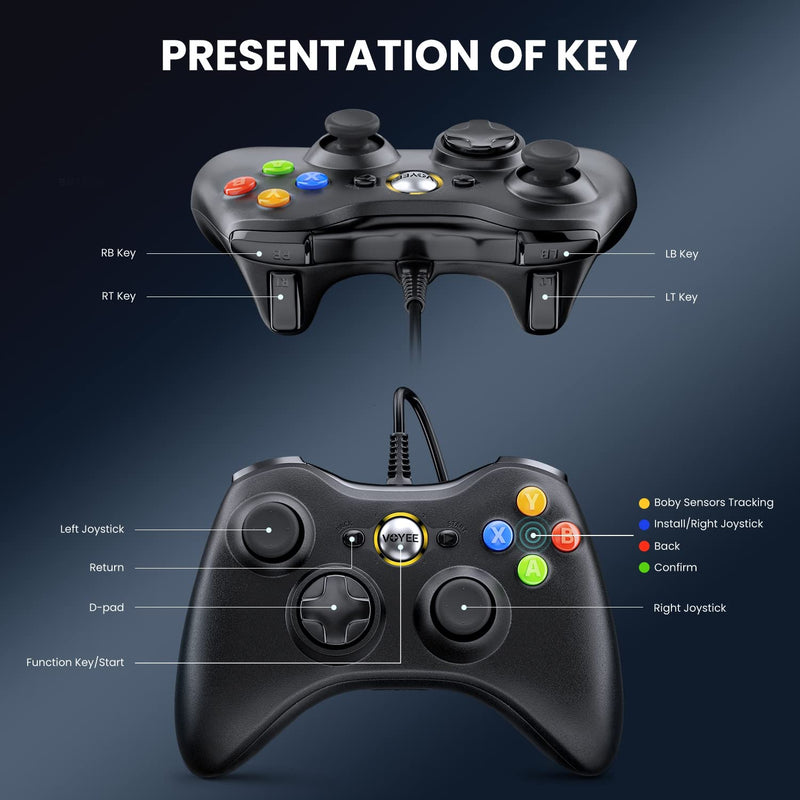 [Australia - AusPower] - VOYEE Xbox 360 Controller, PC Gaming Controller Wired Xbox Controller Compatible with Microsoft Xbox 360 & Slim/PC Windows 10/8/7, Upgraded Joystick, Double Shock | Enhanced (Black) Black 