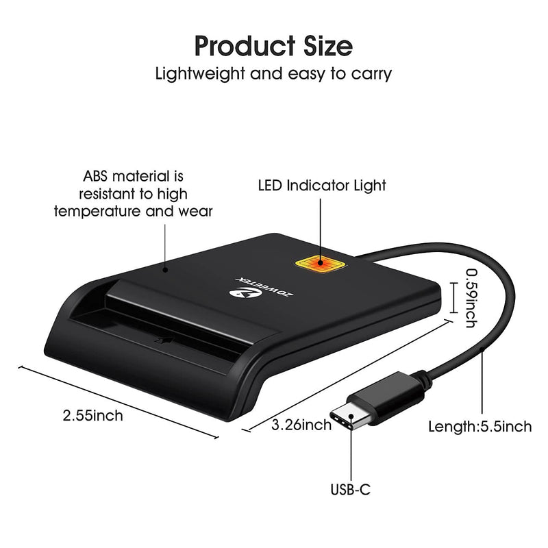 [Australia - AusPower] - ZOWEETEK Type C CAC Reader, Smart CAC Card Reader USB C for DOD Military Common Access CAC, Compatible with Windows, Mac OS 