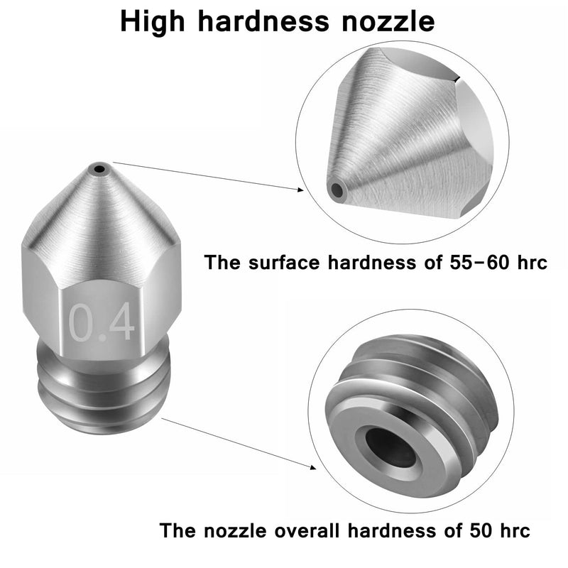 [Australia - AusPower] - 25 PCS Mk8 Nozzles 3D Printer Extruder Nozzles Hardened Steel, Stainless Steel, Brass High Temperature Pointed Wear Resistant Nozzle 0.4 mm, Compatible with CR-10, Ender 3/ Ender3 pro, Prusa i3 25 