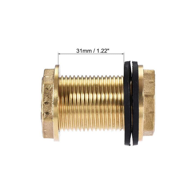 [Australia - AusPower] - uxcell Bulkhead Fitting, G3/4 Male, Tube Adaptor Hose Fitting, with Silicone Gaskets, for Water Tanks, Brass, Gold Tone 