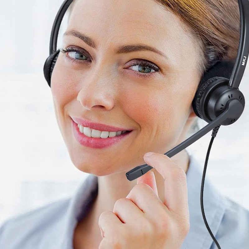 [Australia - AusPower] - MKJ Telephone Headset with Noise Cancelling Microphone Corded Dual Ear Call Center Office Headset for Desk Phone Polycom Gigaset Avaya Aastra AudioCodes Toshiba Nortel etc 