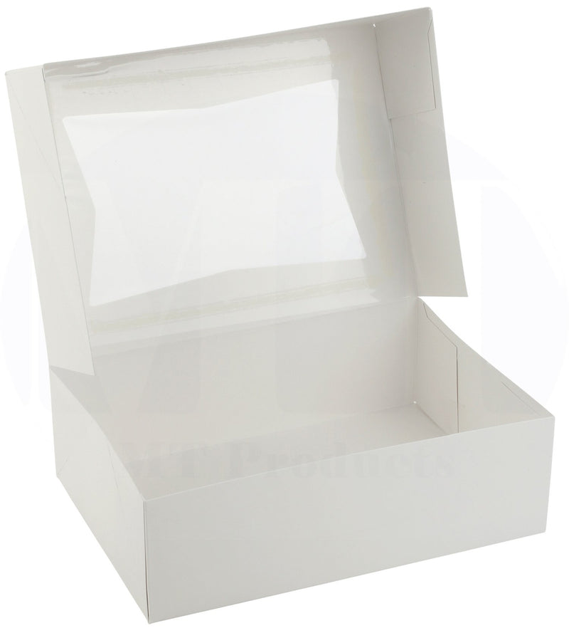 [Australia - AusPower] - White Pastry Bakery Box – Sturdy Kraft Paperboard Auto-Popup Box Keeps Pastries Safe, Clear Window for Visibility, Size 8" L x 5 3/4" W x 2 1/2" H by MT Products (15 Pieces) 15 