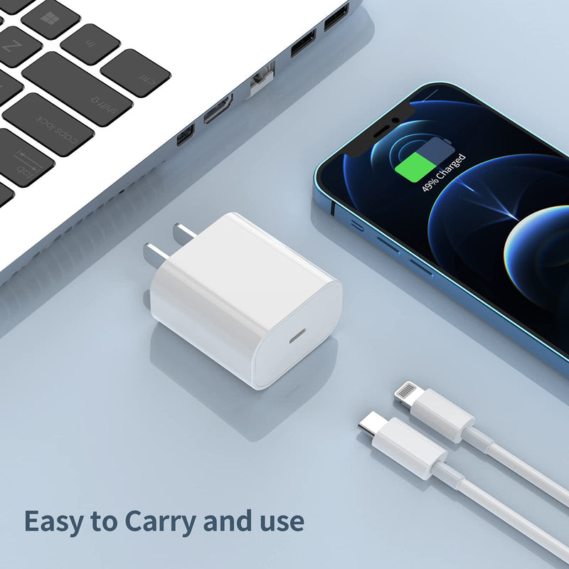 [Australia - AusPower] - iPhone Fast Charger [ Apple MFi Certified ] 20W PD USB C Wall Charger 2-Pack 6FT Lightning Cable Fasting Charging Adapter Compatible with iPhone 12/12 Mini/12 Pro Max/11 Pro Max/XS Max/XS/XR/X/8Plus 