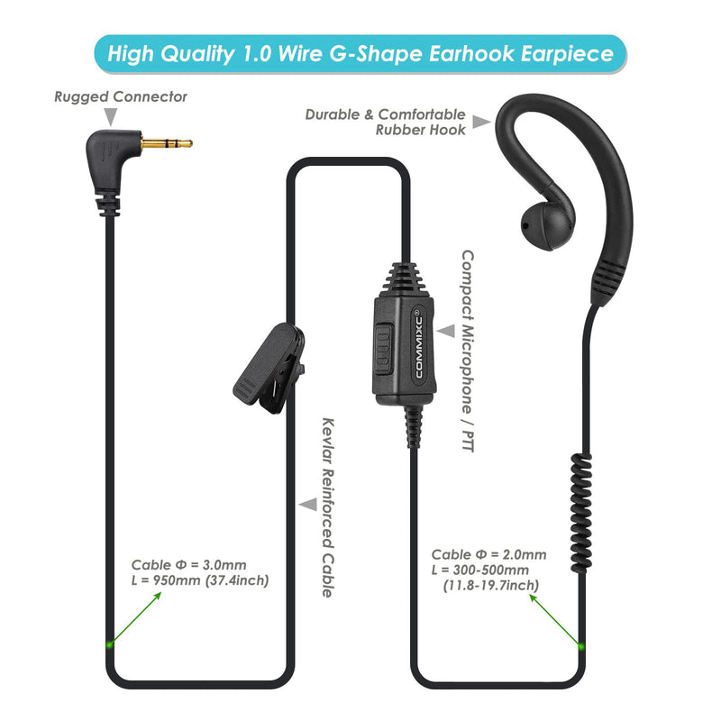 [Australia - AusPower] - COMMIXC (2 Pack) Walkie Talkie Earpiece, 1-Pin 2.5mm Walkie Talkie Headset with PTT Mic, Compatible with Motorola Talkabout Two-Way Radios 