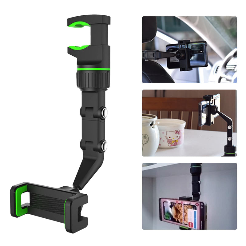 [Australia - AusPower] - CHAOMIC Multifunctional Rearview Mirror Phone Holder,New 360° Rearview Mirror Phone Holder,Universal 360 Degrees Rotating Car Phone Holder for Car Home Kitchen with Cable,Cable Ties (Green) Green 
