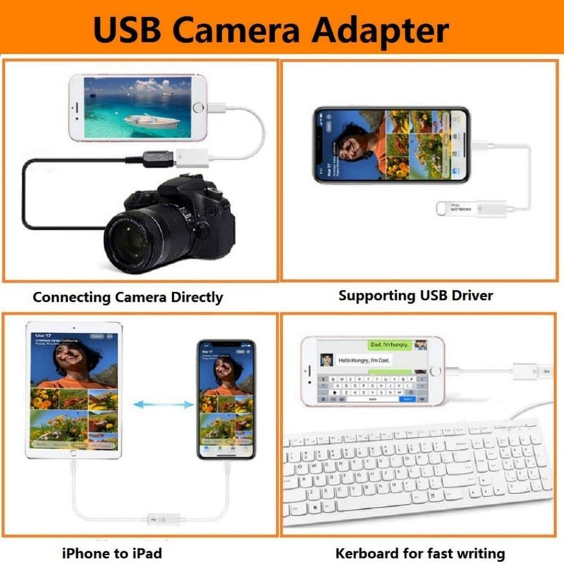 [Australia - AusPower] - Lightning to USB Adapter,[Apple MFi Certified] USB 3.0 OTG Cable Adapter for iPhone 13 12 11 Pro Max XS XR 8 7 iPad,USB Female Support Connect Card Reader,U Disk,Keyboard,Mouse,USB Flash Drive 