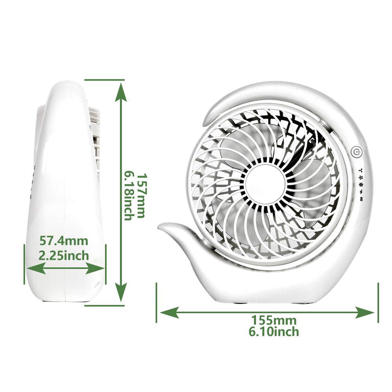 [Australia - AusPower] - AceMining Rechargeable Battery Operated Fan with 3 speeds, Strong Wind, Long Battery Life, Quiet Operation, Small USB Desk Fan, Portable Battery Powered Fan, Cooling for Home, Office, Travel(White) White 