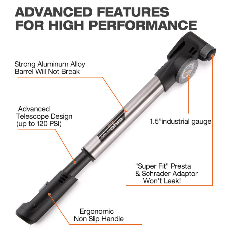 [Australia - AusPower] - Mini Bike Pump with Pressure Gauge - Presta & Schrader Bike Tire Pump - 120 PSI Portable Bicycle Air Pump for Road & Mountain Bike Style:A 