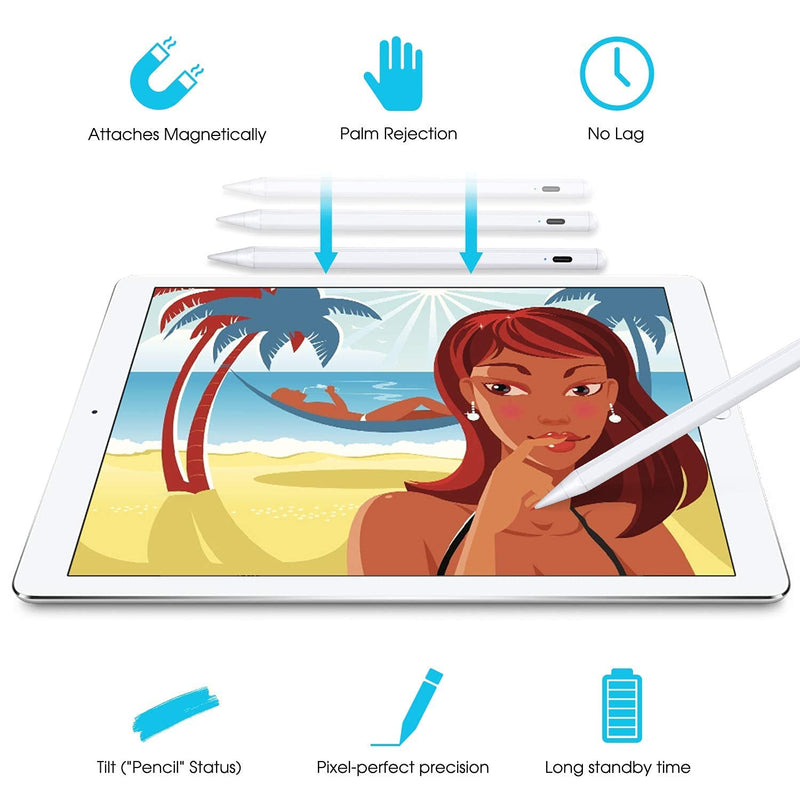 [Australia - AusPower] - Stylus Pen Compatible with (2018-2020) Apple iPad, iPad Pencil with No Lag, High Precision, Tilt, Palm Rejection, for iPad 6th, iPad Mini 5th, iPad Air 3rd Gen, iPad Pro (11/12.9") White 