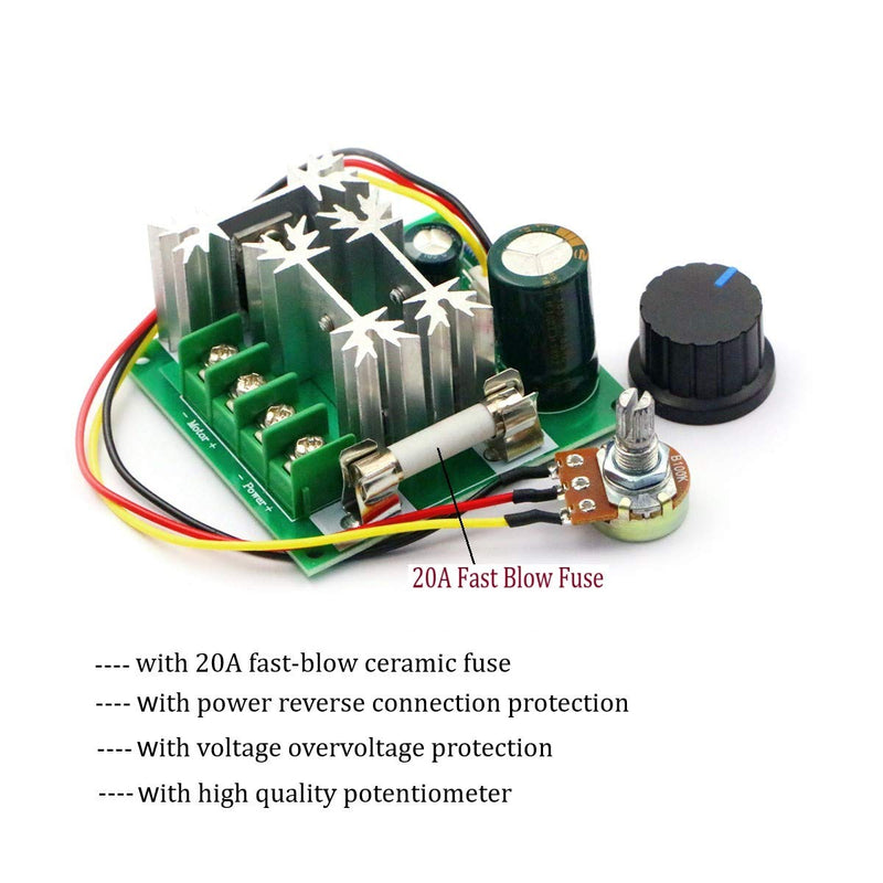 [Australia - AusPower] - DaFuRui 2Pack Upgraded 6V-90V 15A DC Motor Pump Speed Controller，16KHZ PWM Speed Controller Regulator Module Board with Speed Control Knob (6V-90V 15A DC Motor) 