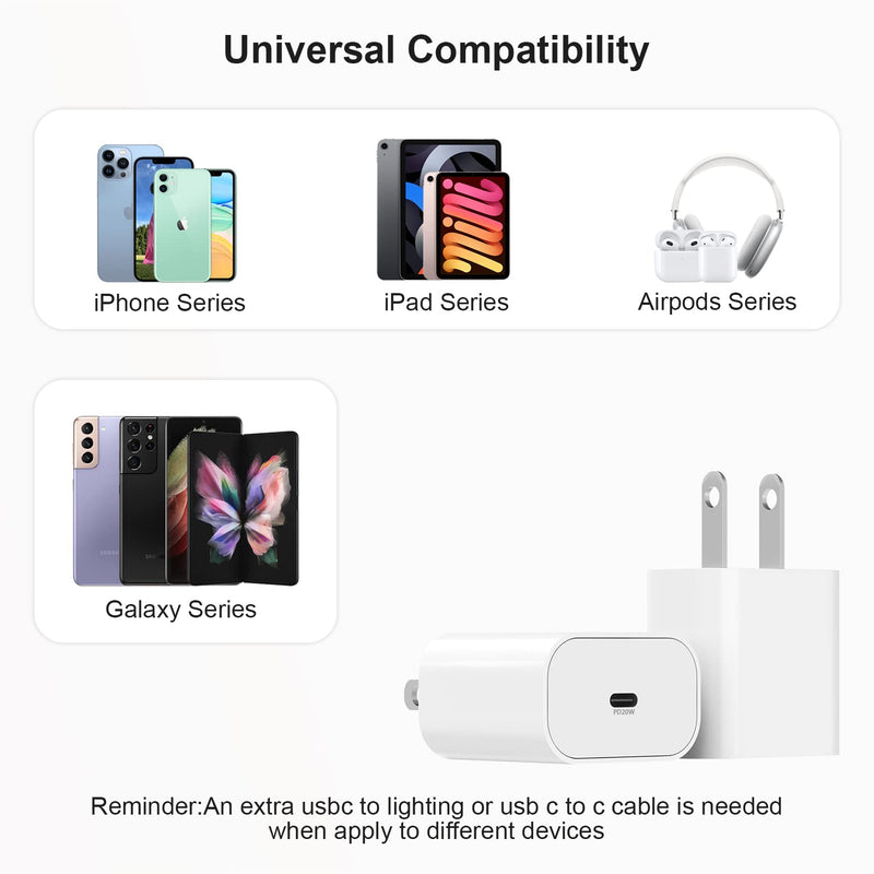 [Australia - AusPower] - for iPhone Fast Charger, 2Pack 20w PD Power Adapter, Fast Charging Wall Charger Block , USB-C Brick Plug for Apple iPhone 13/13 Pro/13Mini/12 Pro/12 Mini/12 Pro Max/11 Pro Max, iPad Pro 2020 