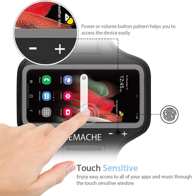 [Australia - AusPower] - Galaxy S22 S21 S20 Armband, JEMACHE Water Resistant Gym Running Workouts Phone Arm Band for Samsung Galaxy S20, S21, S22 5G with Card Holder (Black) 6.2" Black 
