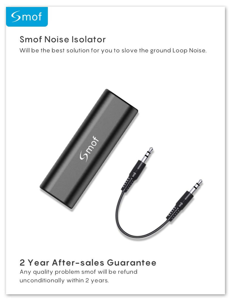 [Australia - AusPower] - Smof Ground Loop Noise Isolator for Car Audio/Home Stereo System (Eliminate The Buzzing Noise Completely) with 3.5mm Audio Cable, Black 
